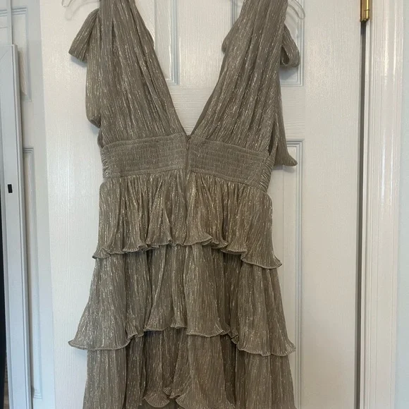 Mable Gold Sparkle Tie Strap Tiered Mini Dress - Picture 3 of 6